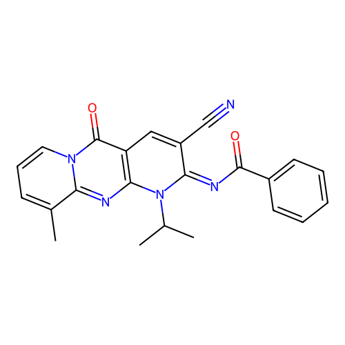 (E)-N-(3-cyano-1-isopropyl-10-methyl-5-oxo-1H-dipyrido[1,2-a:2',3'-d]pyrimidin-2(5H)-ylidene)benzamide structure