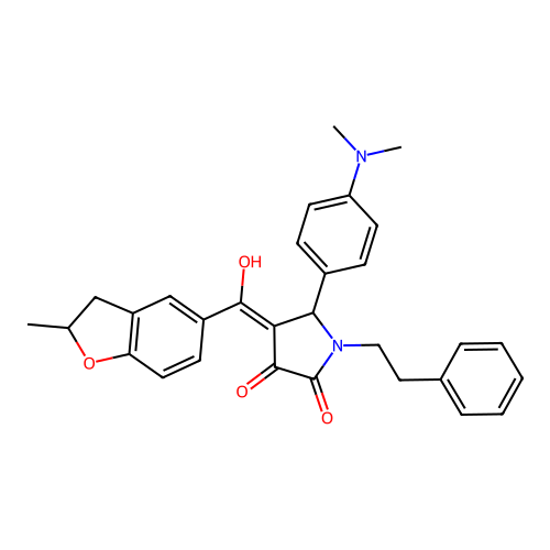 (4E)-5-(4-dimethylaminophenyl)-4-[hydroxy-(2-methyl-2,3-dihydro-1-benzofuran-5-yl)methylidene]-1-phenethylpyrrolidine-2,3-dione structure