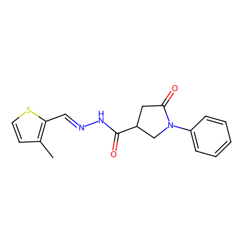 (E)-N'-((3-methylthiophen-2-yl)methylene)-5-oxo-1-phenylpyrrolidine-3-carbohydrazide structure