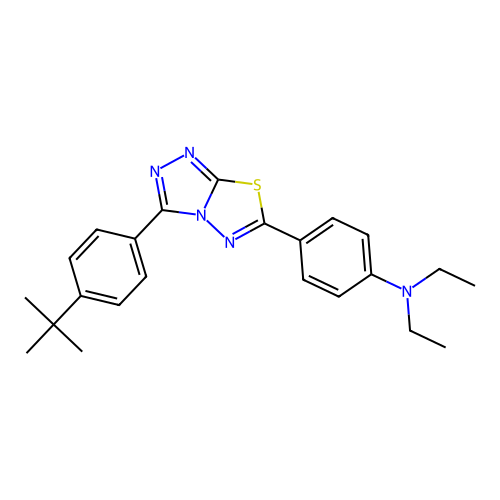 (4-{3-[4-(tert-butyl)phenyl](1,2,4-triazolo[3,4-b]1,3,4-thiadiazolin-6-yl)}phe nyl)diethylamine structure