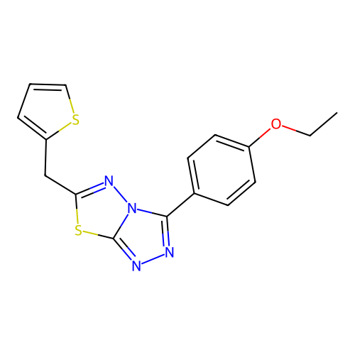 3-(4-ethoxyphenyl)-6-(thiophen-2-ylmethyl)-[1,2,4]triazolo[3,4-b][1,3,4]thiadiazole structure