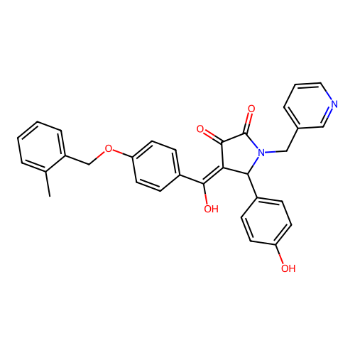 (4E)-4-[hydroxy-[4-[(2-methylphenyl)methoxy]phenyl]methylidene]-5-(4-hydroxyphenyl)-1-(pyridin-3-ylmethyl)pyrrolidine-2,3-dione structure