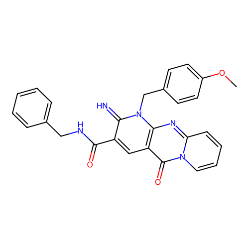 {2-imino-1-[(4-methoxyphenyl)methyl]-5-oxo(1,6-dihydropyridino[1,2-a]pyridino[2,3-d]pyrimidin-3-yl)}-N-benzylcarboxamide structure