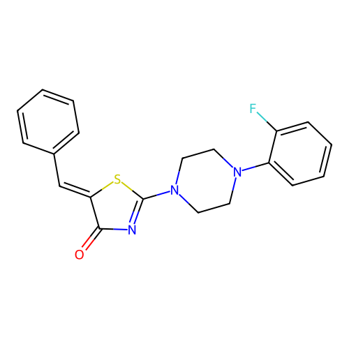 (5Z)-5-benzylidene-2-[4-(2-fluorophenyl)piperazin-1-yl]-1,3-thiazol-4(5H)-one structure