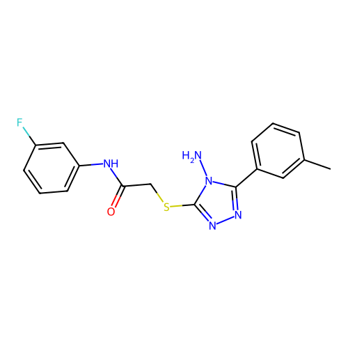 2-((4-amino-5-(m-tolyl)-4H-1,2,4-triazol-3-yl)thio)-N-(3-fluorophenyl)acetamide structure