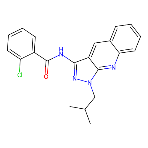 2-chloro-N-[1-(2-methylpropyl)pyrazolo[3,4-b]quinolin-3-yl]benzamide structure