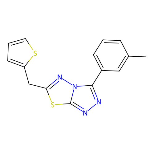 3-(3-methylphenyl)-6-(2-thienylmethyl)-1,2,4-triazolo[3,4-b]1,3,4-thiadiazolin e structure