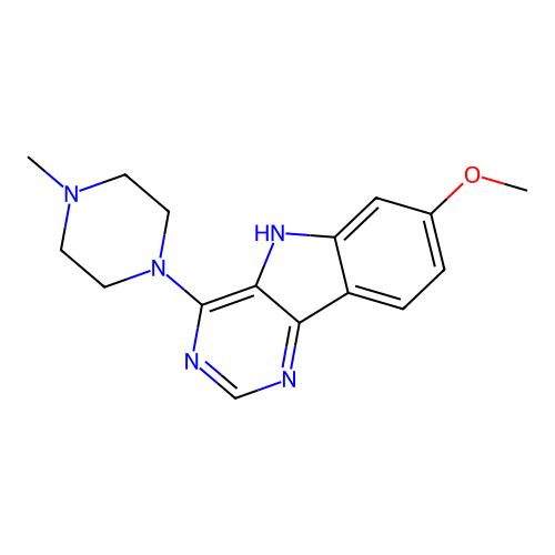7-methoxy-4-(4-methylpiperazin-1-yl)-5H-pyrimido[5,4-b]indole structure