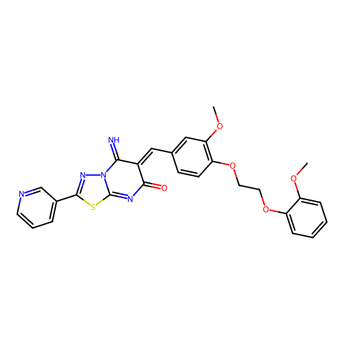 (6Z)-5-imino-6-[[3-methoxy-4-[2-(2-methoxyphenoxy)ethoxy]phenyl]methylidene]-2-pyridin-3-yl-[1,3,4]thiadiazolo[3,2-a]pyrimidin-7-one structure
