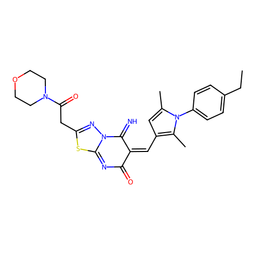 (E)-6-((1-(4-ethylphenyl)-2,5-dimethyl-1H-pyrrol-3-yl)methylene)-5-imino-2-(2-morpholino-2-oxoethyl)-5H-[1,3,4]thiadiazolo[3,2-a]pyrimidin-7(6H)-one structure