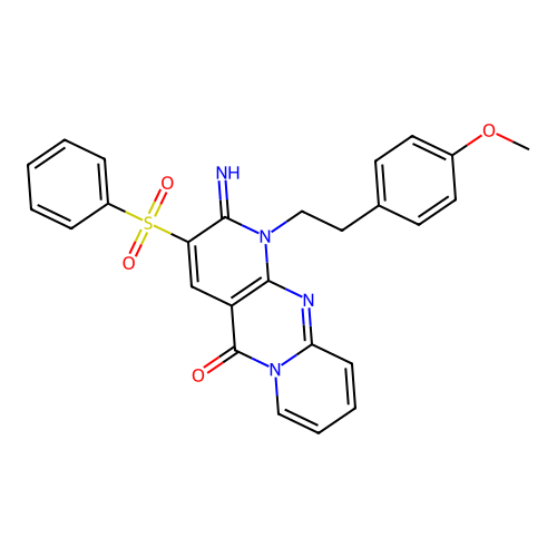 5-(benzenesulfonyl)-6-imino-7-[2-(4-methoxyphenyl)ethyl]-1,7,9-triazatricyclo[8.4.0.0^{3,8}]tetradeca-3(8),4,9,11,13-pentaen-2-one structure