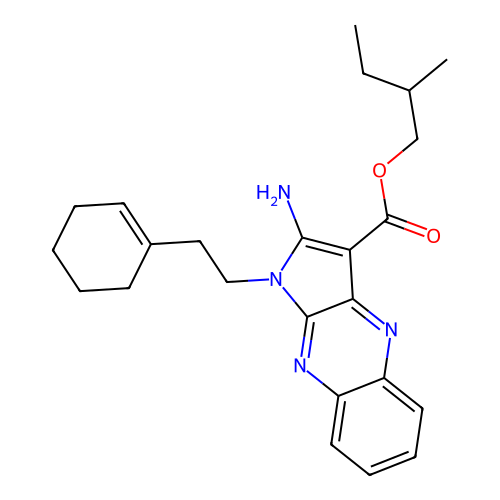 2-methylbutyl 2-amino-1-[2-(cyclohexen-1-yl)ethyl]pyrrolo[3,2-b]quinoxaline-3-carboxylate structure
