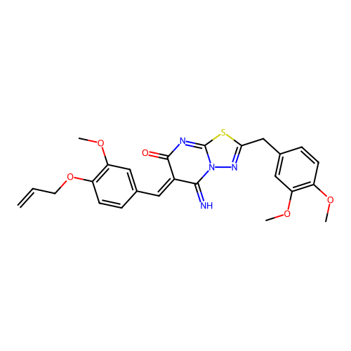 (Z)-6-(4-(allyloxy)-3-methoxybenzylidene)-2-(3,4-dimethoxybenzyl)-5-imino-5H-[1,3,4]thiadiazolo[3,2-a]pyrimidin-7(6H)-one structure