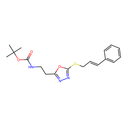 (E)-tert-butyl (2-(5-(cinnamylthio)-1,3,4-oxadiazol-2-yl)ethyl)carbamate structure