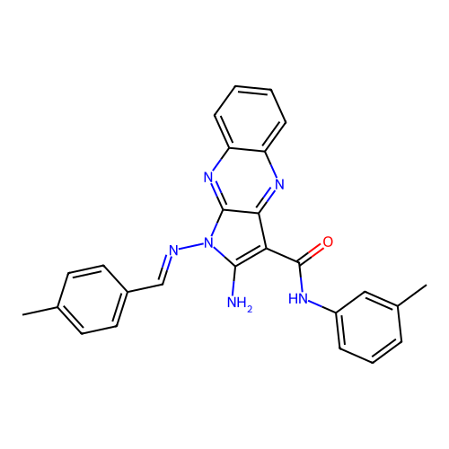 (E)-2-amino-1-((4-methylbenzylidene)amino)-N-(m-tolyl)-1H-pyrrolo[2,3-b]quinoxaline-3-carboxamide structure