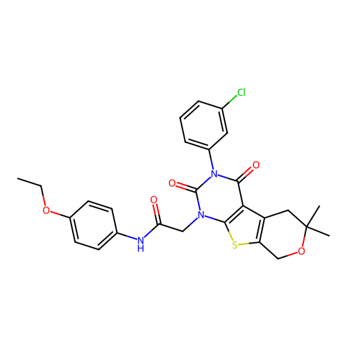 2-(3-(3-chlorophenyl)-6,6-dimethyl-2,4-dioxo-2,3,4,5,6,8-hexahydro-1H-pyrano[4',3':4,5]thieno[2,3-d]pyrimidin-1-yl)-N-(4-ethoxyphenyl)acetamide structure
