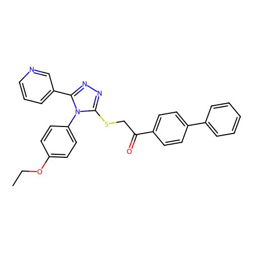 1-([1,1'-biphenyl]-4-yl)-2-((4-(4-ethoxyphenyl)-5-(pyridin-3-yl)-4H-1,2,4-triazol-3-yl)thio)ethanone structure