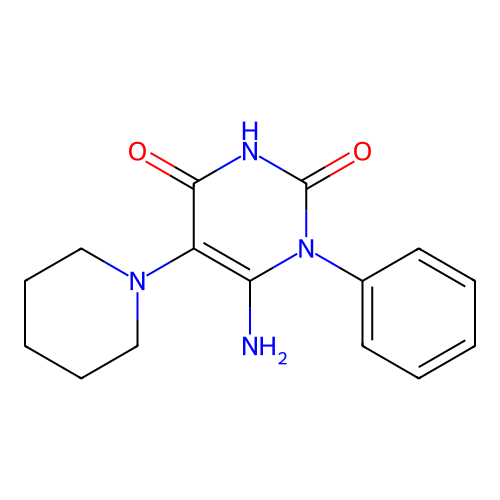 6-amino-4-hydroxy-1-phenyl-5-(piperidin-1-yl)pyrimidin-2(1H)-one structure