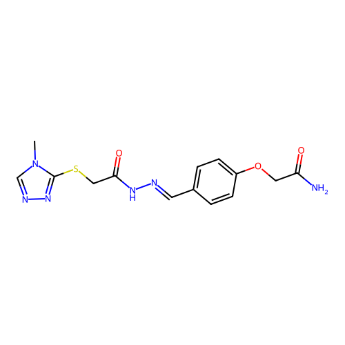 2-[4-[(E)-[[2-[(4-methyl-1,2,4-triazol-3-yl)sulfanyl]acetyl]hydrazinylidene]methyl]phenoxy]acetamide structure