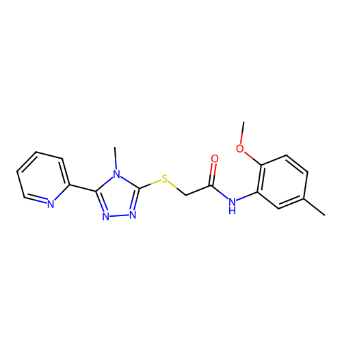 N-(2-methoxy-5-methylphenyl)-2-{[4-methyl-5-(pyridin-2-yl)-4H-1,2,4-triazol-3-yl]sulfanyl}acetamide structure