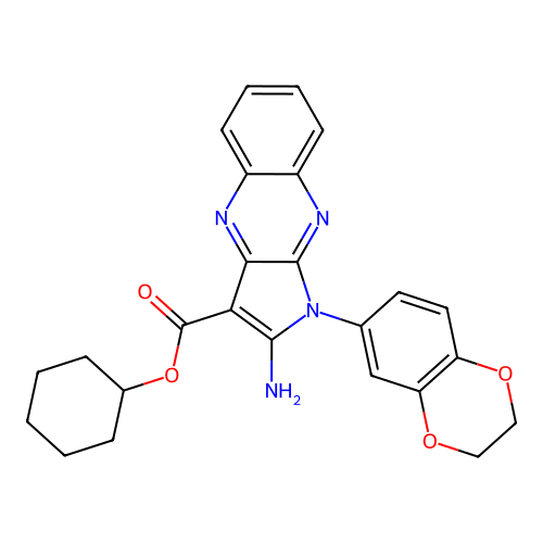 cyclohexyl 2-amino-1-(2,3-dihydro-1,4-benzodioxin-6-yl)-1H-pyrrolo[2,3-b]quinoxaline-3-carboxylate structure