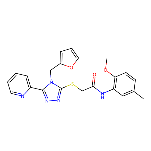 2-[[4-(furan-2-ylmethyl)-5-pyridin-2-yl-1,2,4-triazol-3-yl]sulfanyl]-N-(2-methoxy-5-methylphenyl)acetamide structure