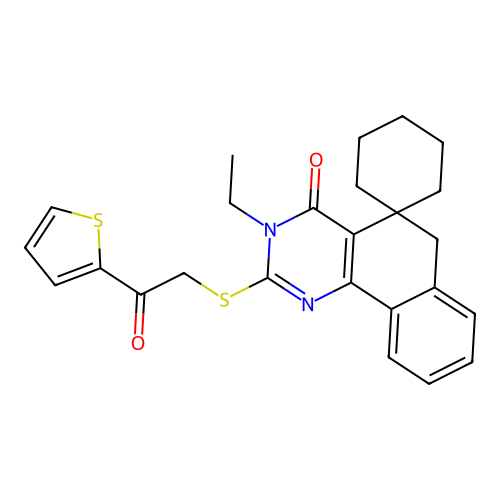 3-ethyl-2-((2-oxo-2-(thiophen-2-yl)ethyl)thio)-3H-spiro[benzo[h]quinazoline-5,1'-cyclohexan]-4(6H)-one structure