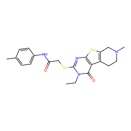 2-[(3-ethyl-7-methyl-4-oxo-3,4,5,6,7,8-hexahydropyrido[4',3':4,5]thieno[2,3-d]pyrimidin-2-yl)sulfanyl]-N-(4-methylphenyl)acetamide structure
