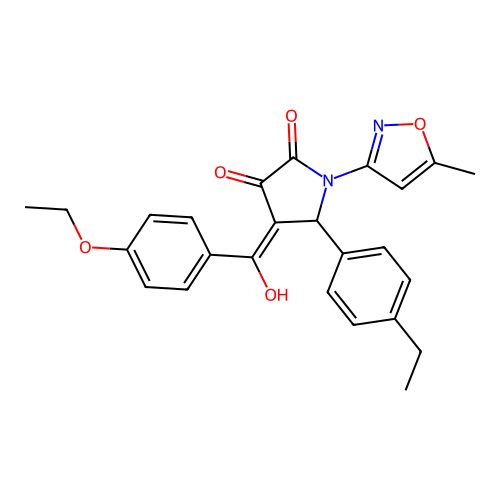(4E)-4-[(4-ethoxyphenyl)(hydroxy)methylidene]-5-(4-ethylphenyl)-1-(5-methyl-1,2-oxazol-3-yl)pyrrolidine-2,3-dione structure