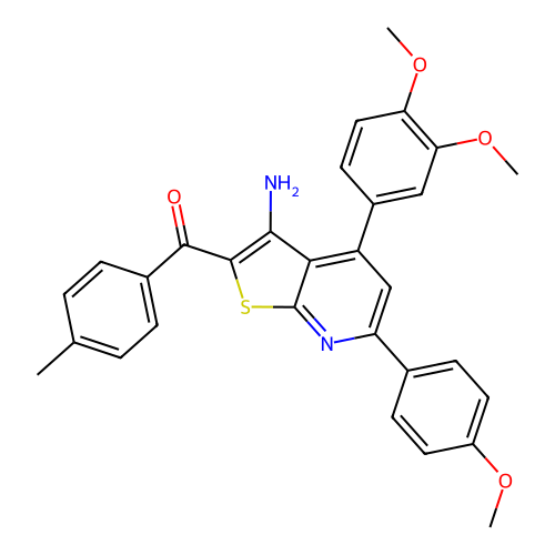 (3-amino-4-(3,4-dimethoxyphenyl)-6-(4-methoxyphenyl)thieno[2,3-b]pyridin-2-yl)(p-tolyl)methanone structure