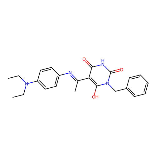 (5E)-1-benzyl-5-[1-[4-(diethylamino)anilino]ethylidene]-1,3-diazinane-2,4,6-trione structure