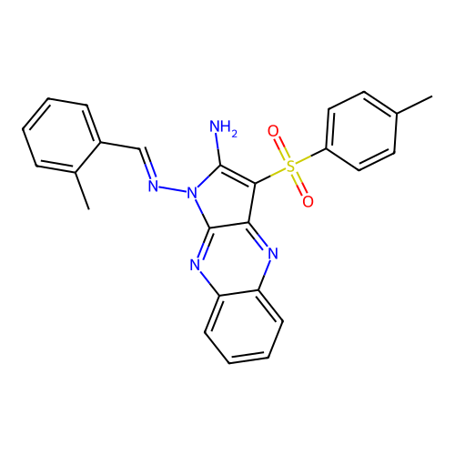 (E)-N1-(2-methylbenzylidene)-3-tosyl-1H-pyrrolo[2,3-b]quinoxaline-1,2-diamine structure