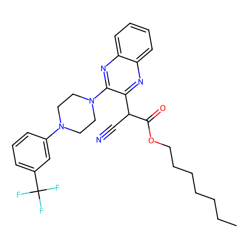 Heptyl 2-cyano-2-[3-[4-[3-(trifluoromethyl)phenyl]piperazin-1-yl]quinoxalin-2-yl]acetate structure