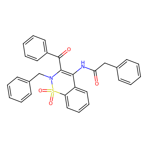 N-(3-benzoyl-2-benzyl-1,1-dioxido-2H-1,2-benzothiazin-4-yl)-2-phenylacetamide structure