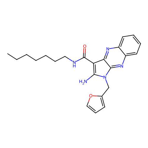 2-amino-1-(furan-2-ylmethyl)-N-heptyl-1H-pyrrolo[2,3-b]quinoxaline-3-carboxamide structure