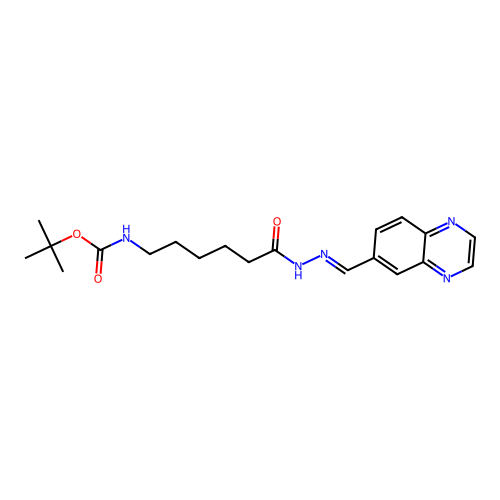 (E)-tert-butyl (6-oxo-6-(2-(quinoxalin-6-ylmethylene)hydrazinyl)hexyl)carbamate structure