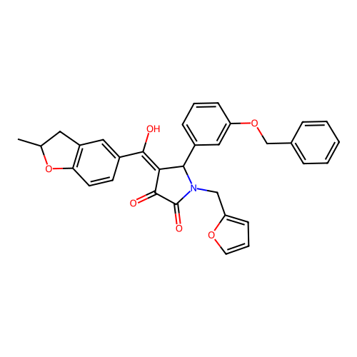 (4E)-1-(furan-2-ylmethyl)-4-[hydroxy-(2-methyl-2,3-dihydro-1-benzofuran-5-yl)methylidene]-5-(3-phenylmethoxyphenyl)pyrrolidine-2,3-dione structure