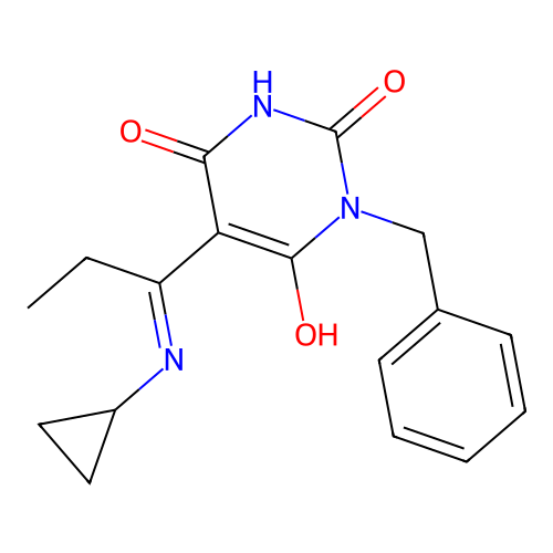 1-benzyl-5-[1-(cyclopropylamino)propylidene]-1,3-diazinane-2,4,6-trione structure
