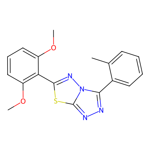 6-(2,6-dimethoxyphenyl)-3-(2-methylphenyl)-[1,2,4]triazolo[3,4-b][1,3,4]thiadiazole structure
