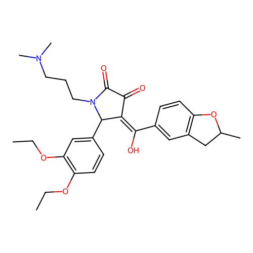(4E)-5-(3,4-diethoxyphenyl)-1-[3-(dimethylamino)propyl]-4-[hydroxy-(2-methyl-2,3-dihydro-1-benzofuran-5-yl)methylidene]pyrrolidine-2,3-dione structure