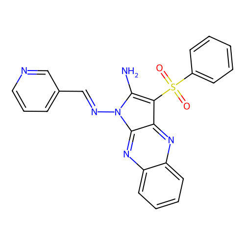 3-(benzenesulfonyl)-1-[(E)-pyridin-3-ylmethylideneamino]pyrrolo[3,2-b]quinoxalin-2-amine structure