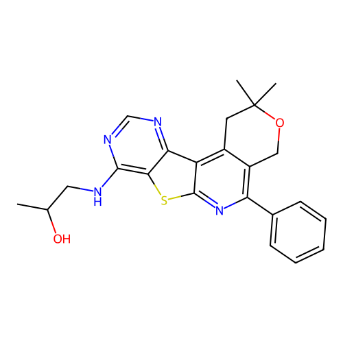 1-((2,2-dimethyl-5-phenyl-2,4-dihydro-1H-pyrano[4'',3'':4',5']pyrido[3',2':4,5]thieno[3,2-d]pyrimidin-8-yl)amino)propan-2-ol structure