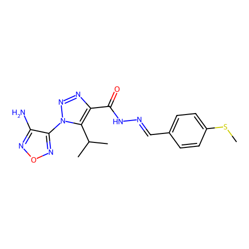 (E)-1-(4-amino-1,2,5-oxadiazol-3-yl)-5-isopropyl-N'-(4-(methylthio)benzylidene)-1H-1,2,3-triazole-4-carbohydrazide structure