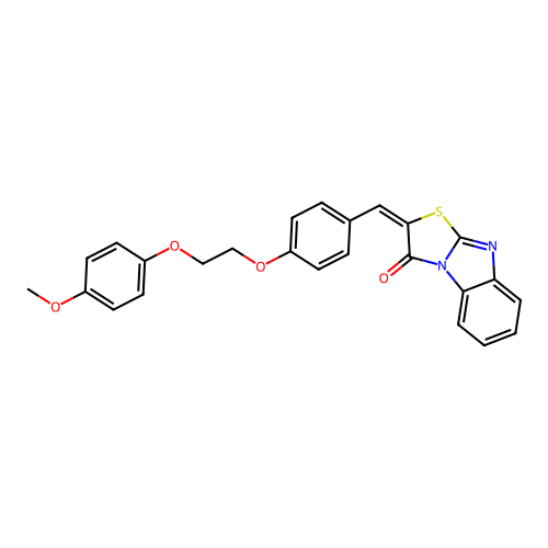 (E)-2-(4-(2-(4-methoxyphenoxy)ethoxy)benzylidene)benzo[4,5]imidazo[2,1-b]thiazol-3(2H)-one structure
