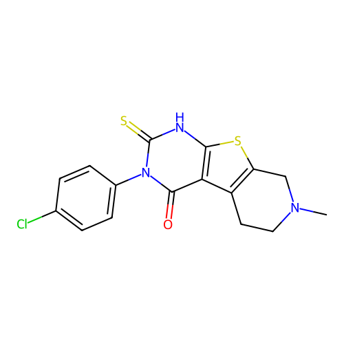 3-(4-chlorophenyl)-2-mercapto-7-methyl-5,6,7,8-tetrahydropyrido[4',3':4,5]thieno[2,3-d]pyrimidin-4(3H)-one structure