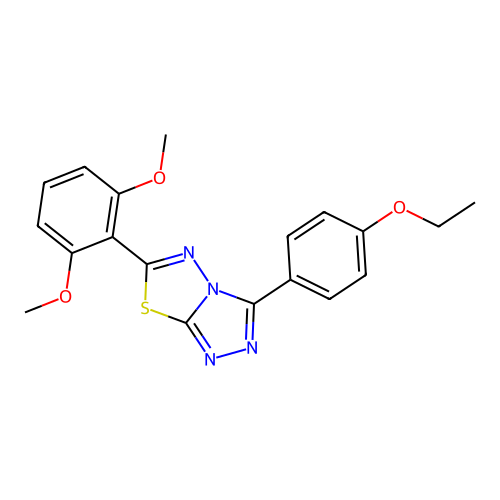 6-(2,6-dimethoxyphenyl)-3-(4-ethoxyphenyl)-[1,2,4]triazolo[3,4-b][1,3,4]thiadiazole structure