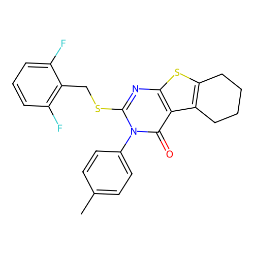 2-[(2,6-difluorobenzyl)sulfanyl]-3-(4-methylphenyl)-5,6,7,8-tetrahydro[1]benzothieno[2,3-d]pyrimidin-4(3H)-one structure