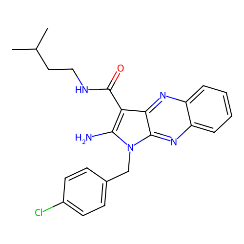 2-amino-1-(4-chlorobenzyl)-N-(3-methylbutyl)-1H-pyrrolo[2,3-b]quinoxaline-3-carboxamide structure