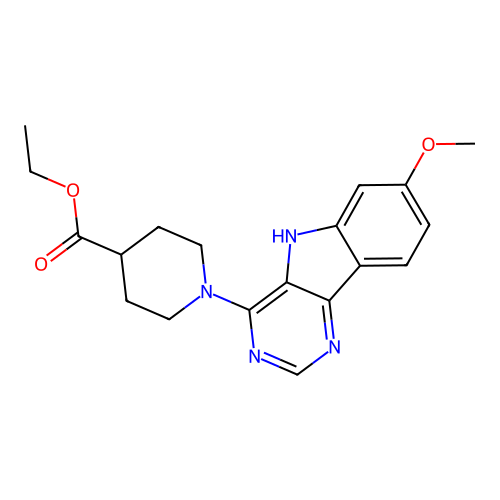 ethyl 1-(7-methoxy-5H-pyrimido[5,4-b]indol-4-yl)piperidine-4-carboxylate structure