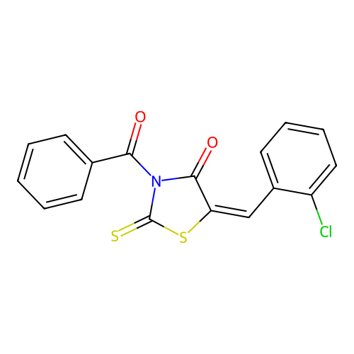 (E)-3-benzoyl-5-(2-chlorobenzylidene)-2-thioxothiazolidin-4-one structure